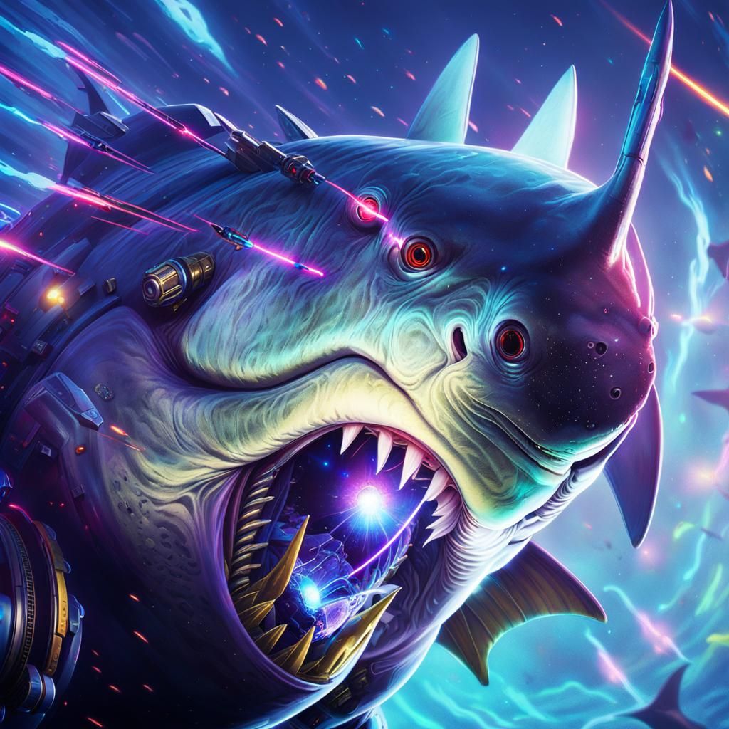 Space Marine Battles Laser Shark: Sci-Fi Underwater Art