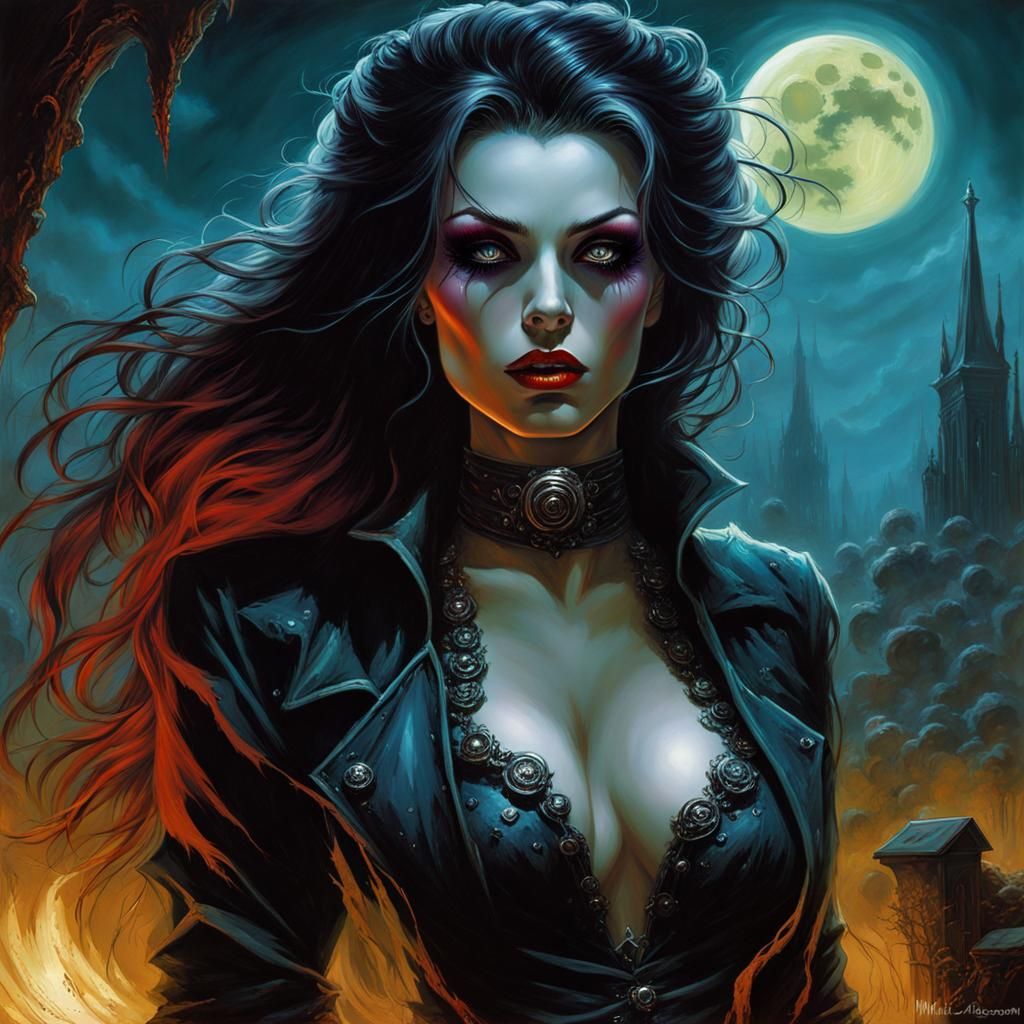 Gothic Vampire Pin-Up in Bioluminescent Graveyard