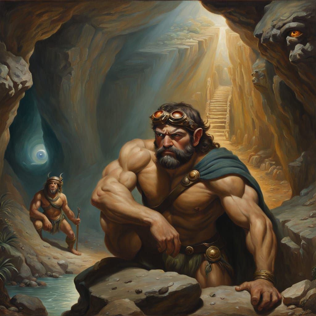 Cyclops in Cave, Oil Painting on Canvas