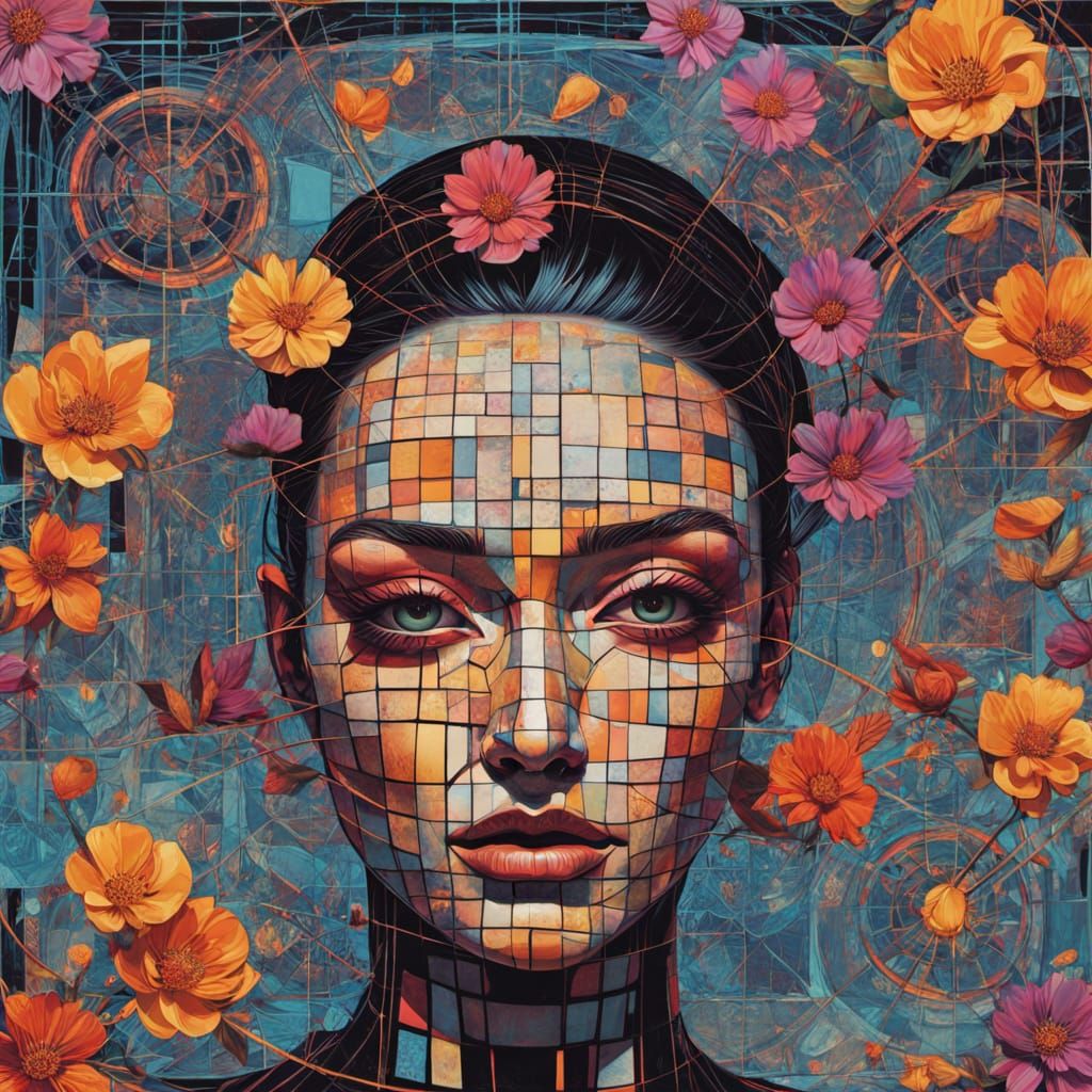 Vibrant Surrealist Grid Portraits in Neon Colors