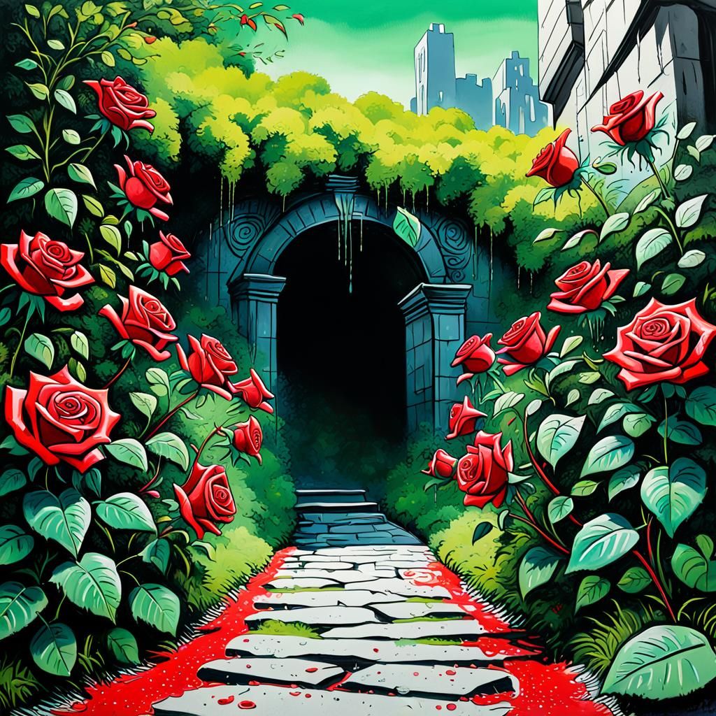 Rose Archway in Street Art Graffiti Style