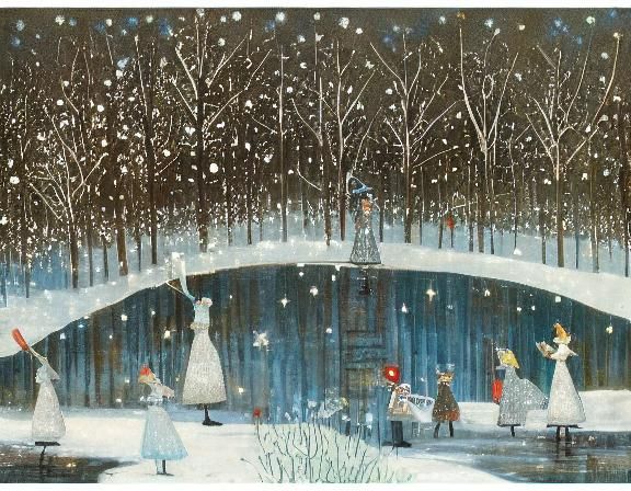 Intricate Snowflakes Dance in Children's Book Style