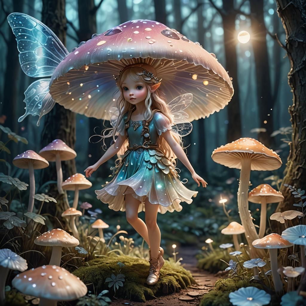 Enchanted Fairy in Moonlit Forest: Ethereal Digital Art