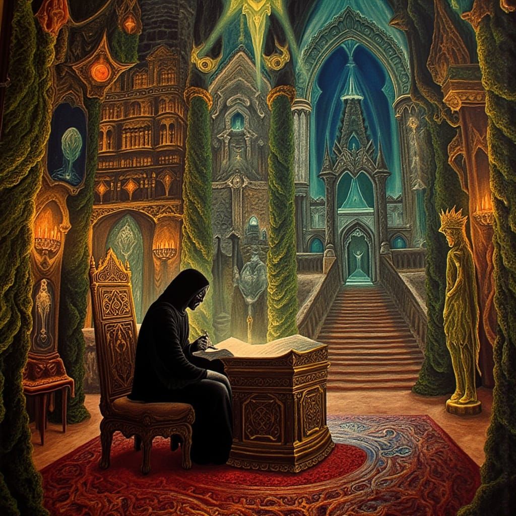 Scholar in Gothic Library: Baroque Oil Painting