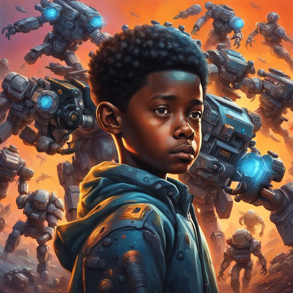 Young Boy Leads His Robot Army