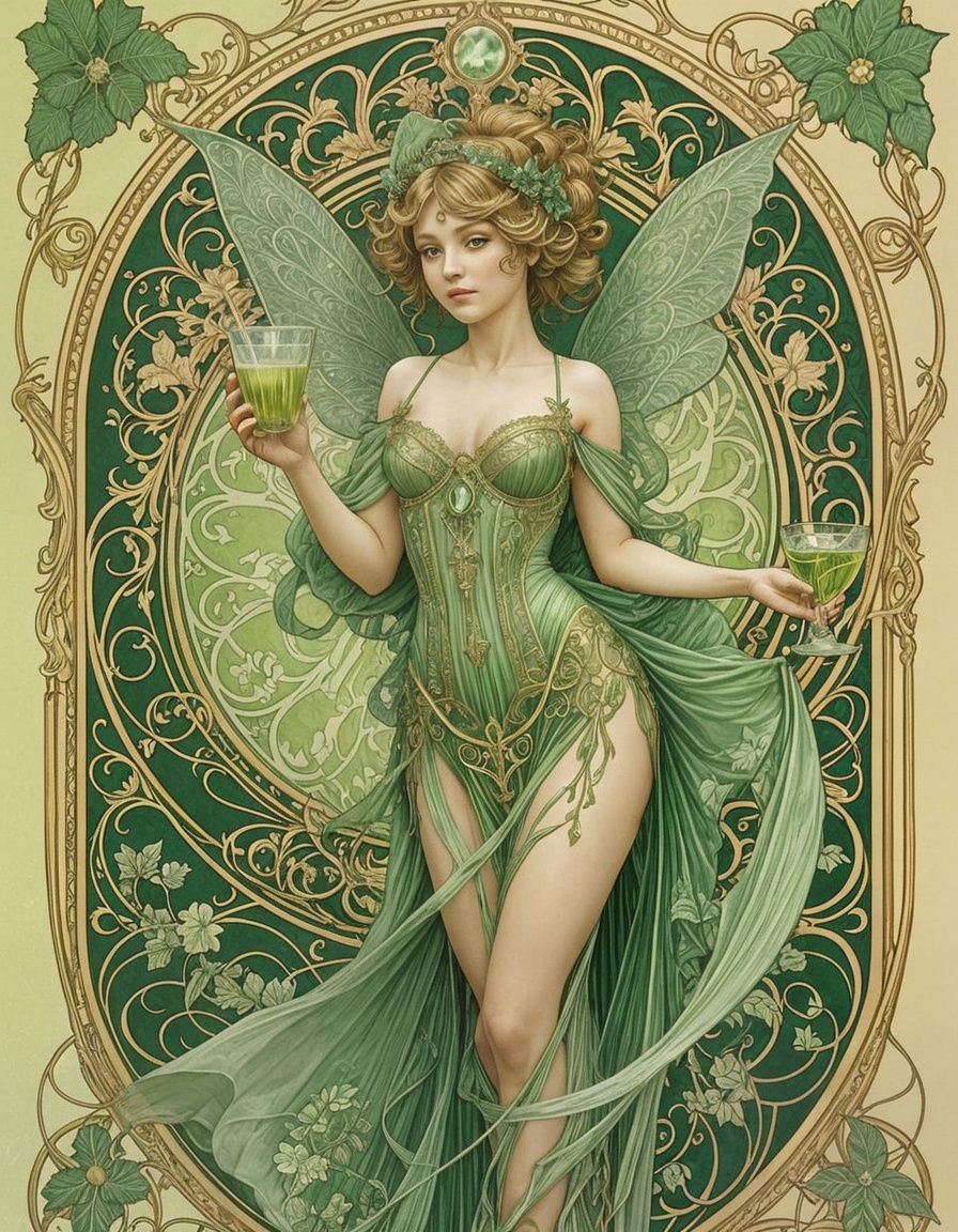 Absinthe Green Fairy in Art Nouveau Style
