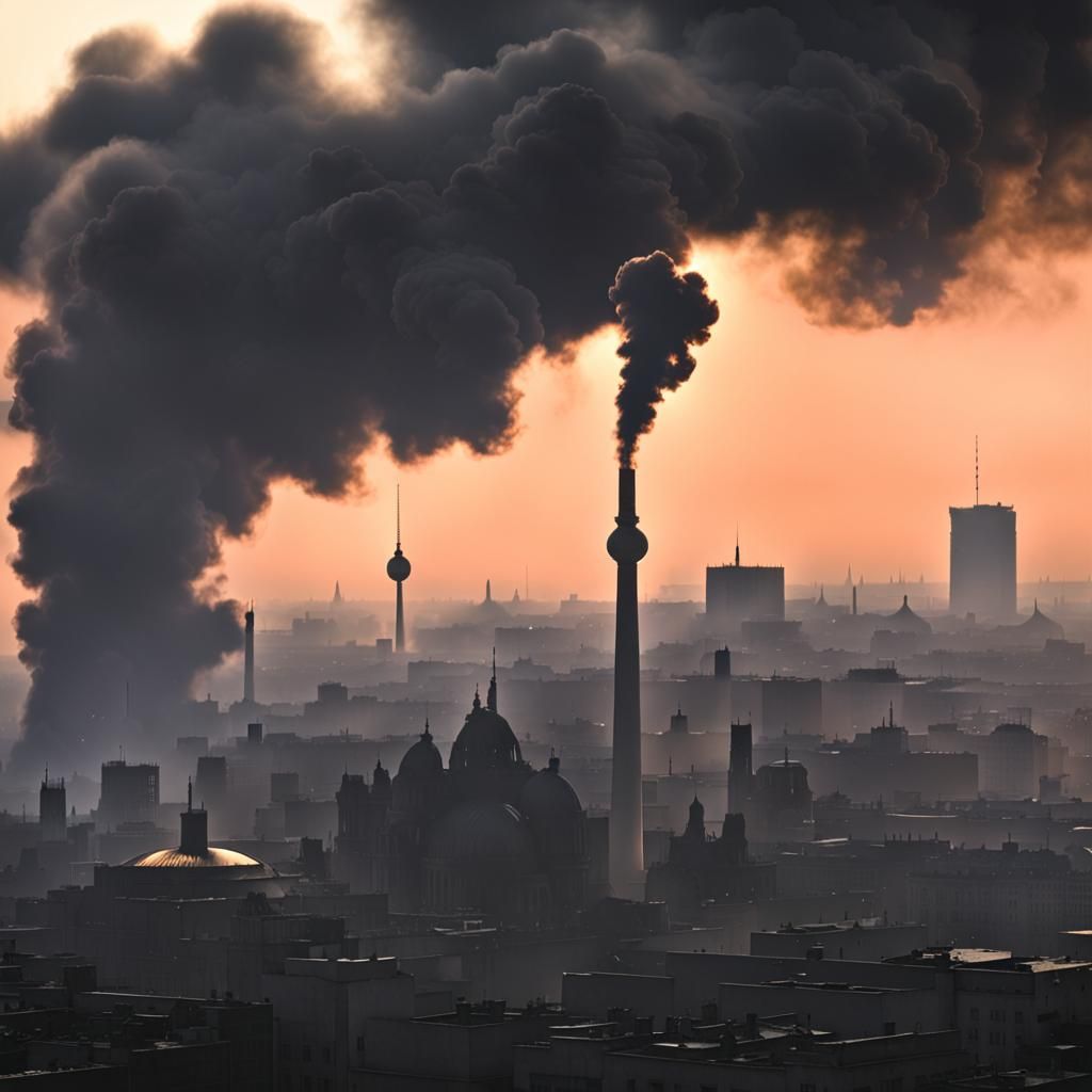 Berlin Silhouette After Bombing at Sunset