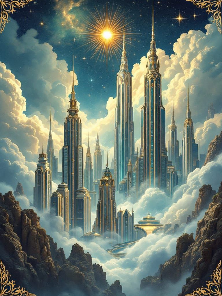 Futuristic Cityscape in Art Deco Style