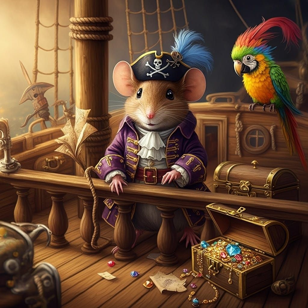 Mouse Pirate Commander in Velvet Coat Commands Rodent Crew