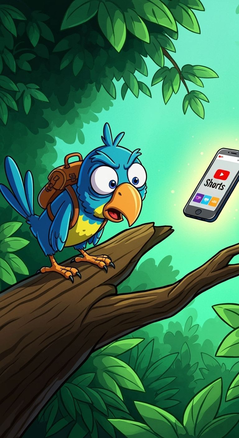 Cartoon Parrot with Backpack Watches YouTube Shorts on Float...