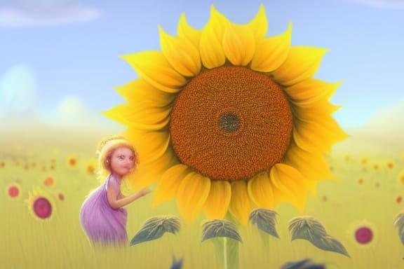 Bioluminescent Sunflower in Happy World: Surreal Oil Paintin...