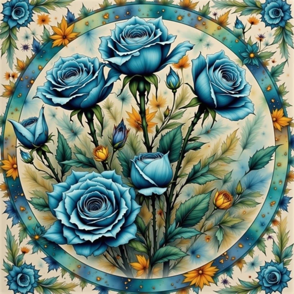 Vibrant Blue Roses in Impressionist Masterpiece