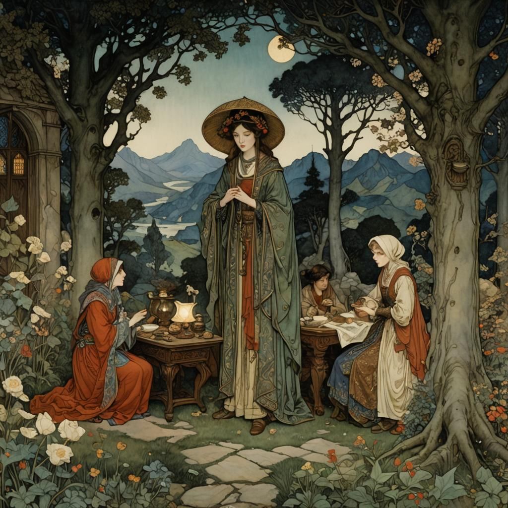 Enchanting Fairy Tale Scene in Classic Illustration Style