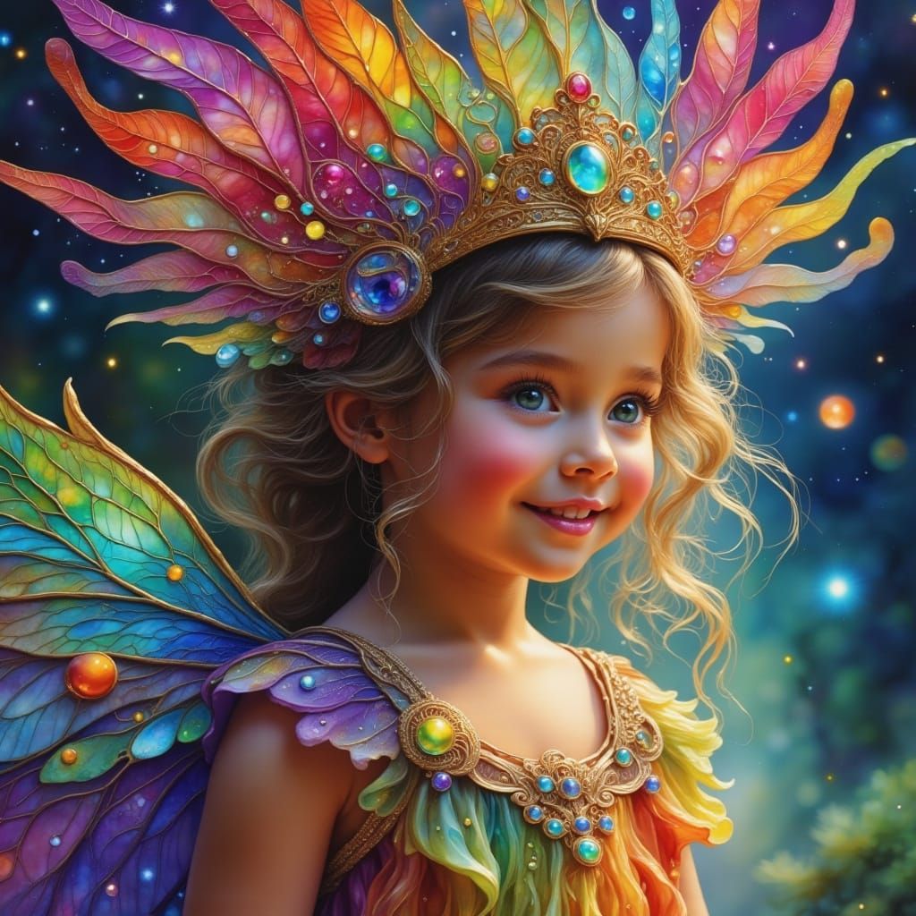 Ethereal Fantasy Portrait of Girl with Feather Crown