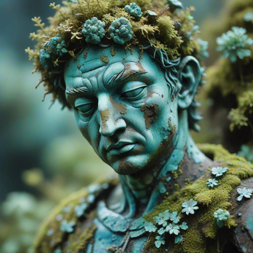 Surreal Ancient Statue in Verdigris Patina