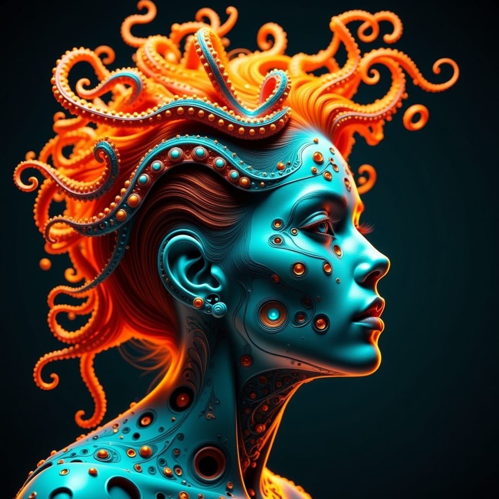 Cyber Noir Baroque Cyborg Goddess