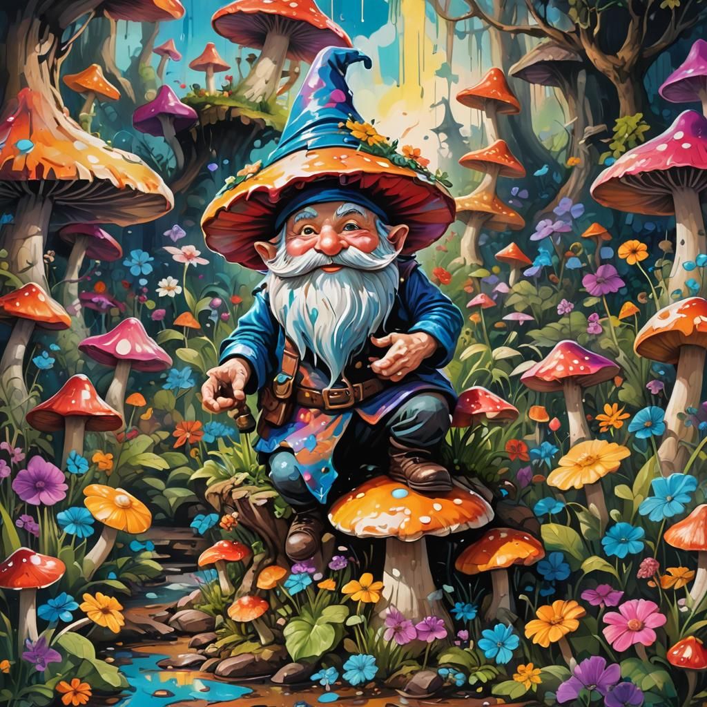 Gnome Wizard Casting Magic: Graffiti Splash Art