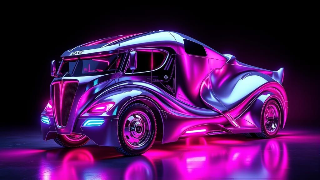 Futuristic Cyberpunk Truck with Flowing Metallic Skin