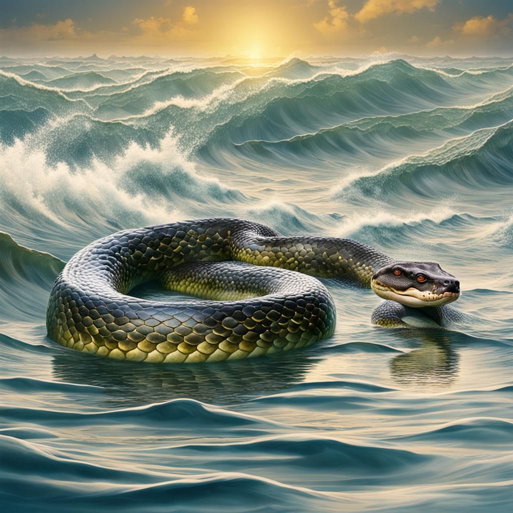 Giant Anaconda Swimming in the Ocean