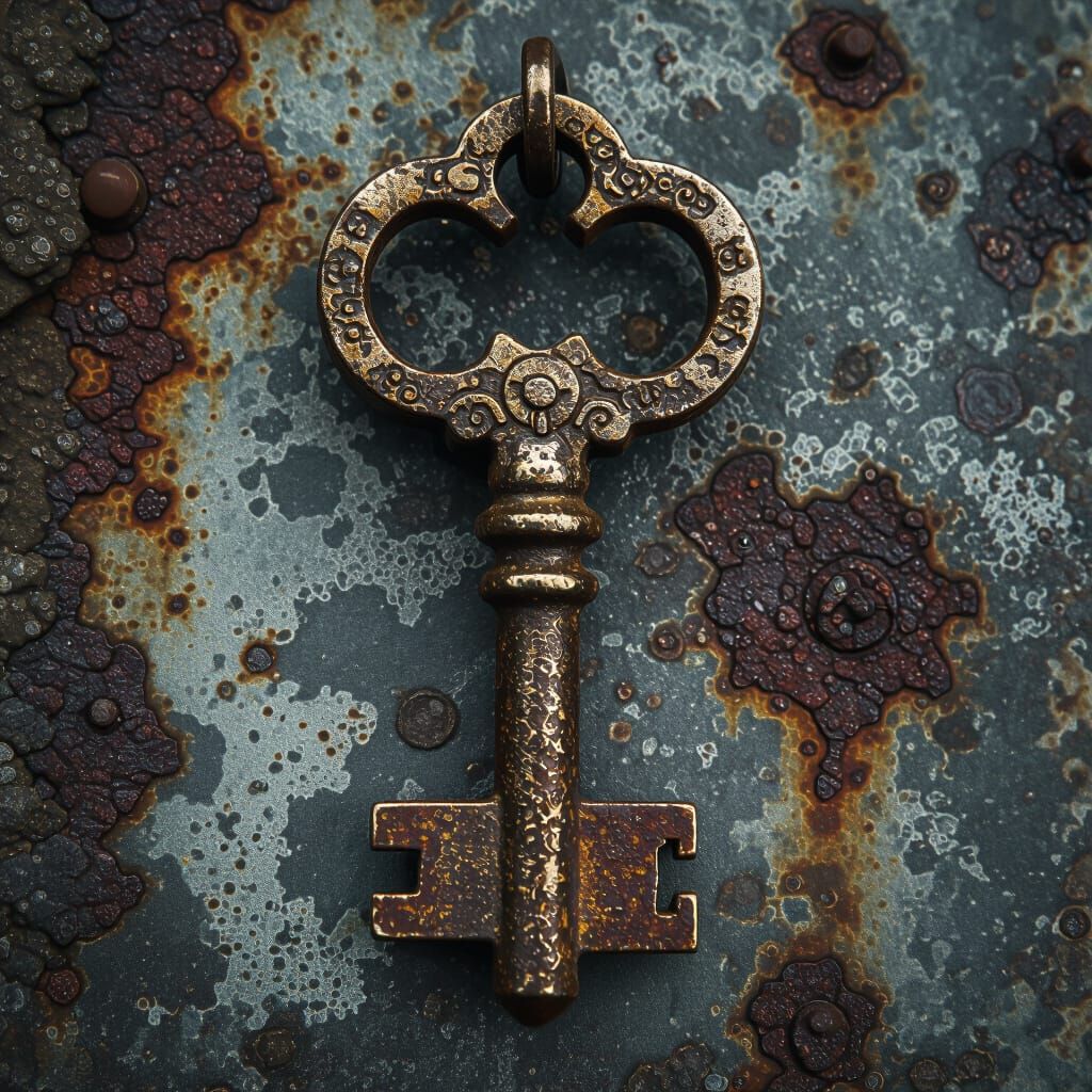 Hyperrealistic Rusty Key with Cinematic Lighting