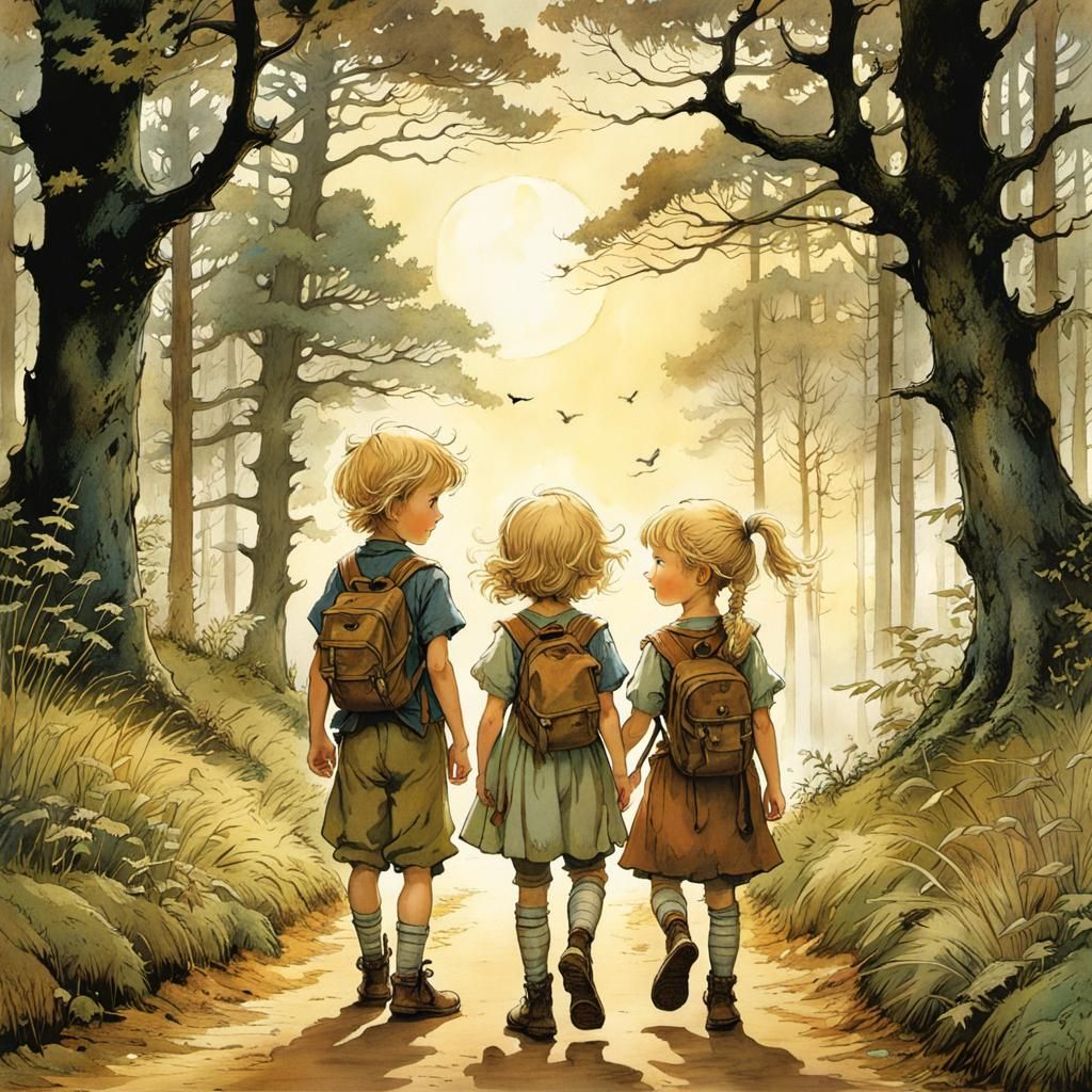 Blonde Siblings Arrive at a Whimsical Forest