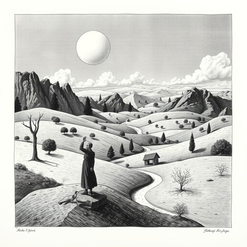 Mystical Landscape with Distorted Perspective