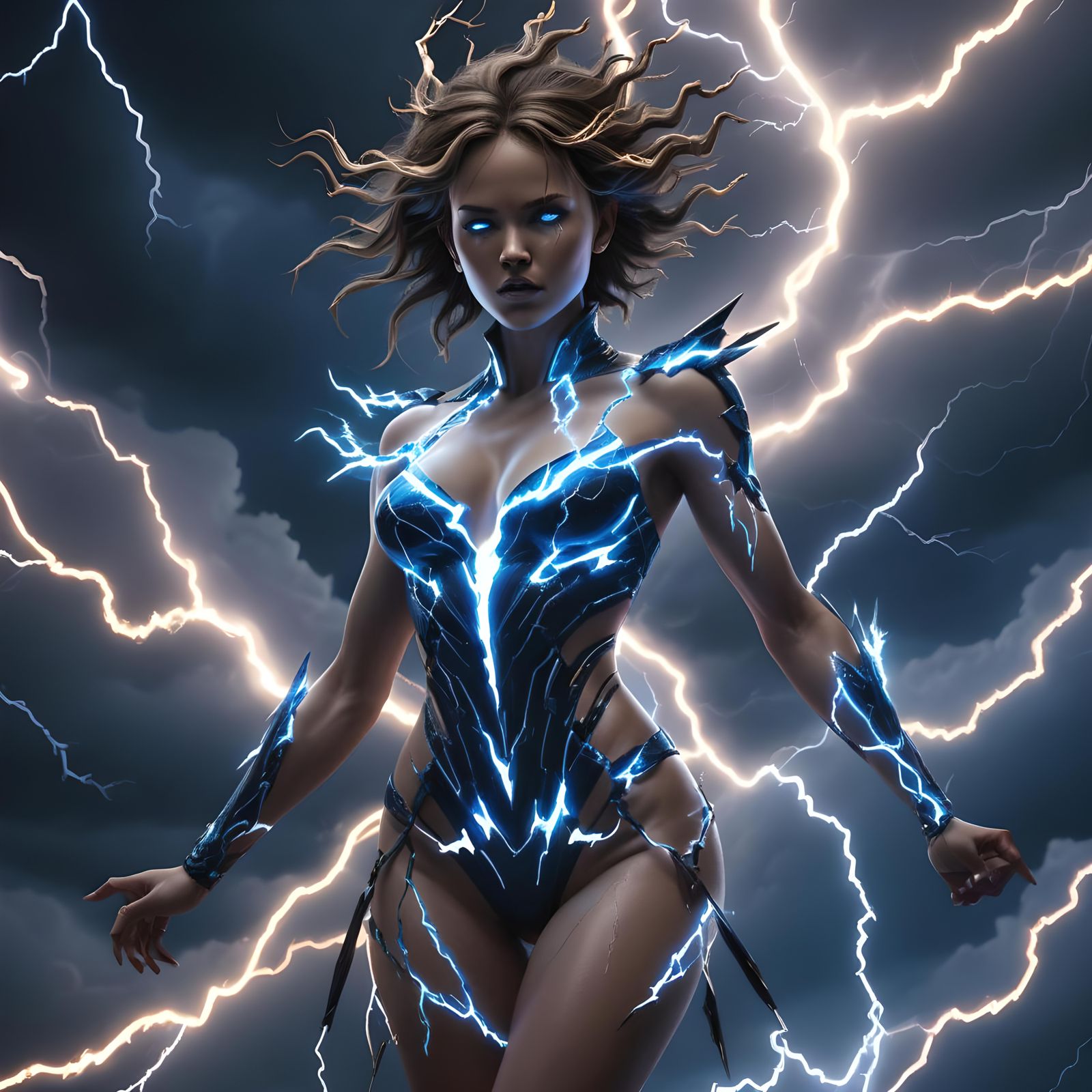 Lightning Woman Concept Art in Holographic Style