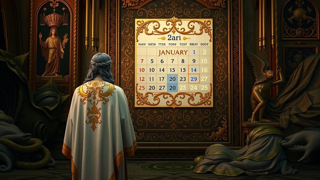 Divine Creator Contemplates Ancient Calendar in Heavenly Rea...