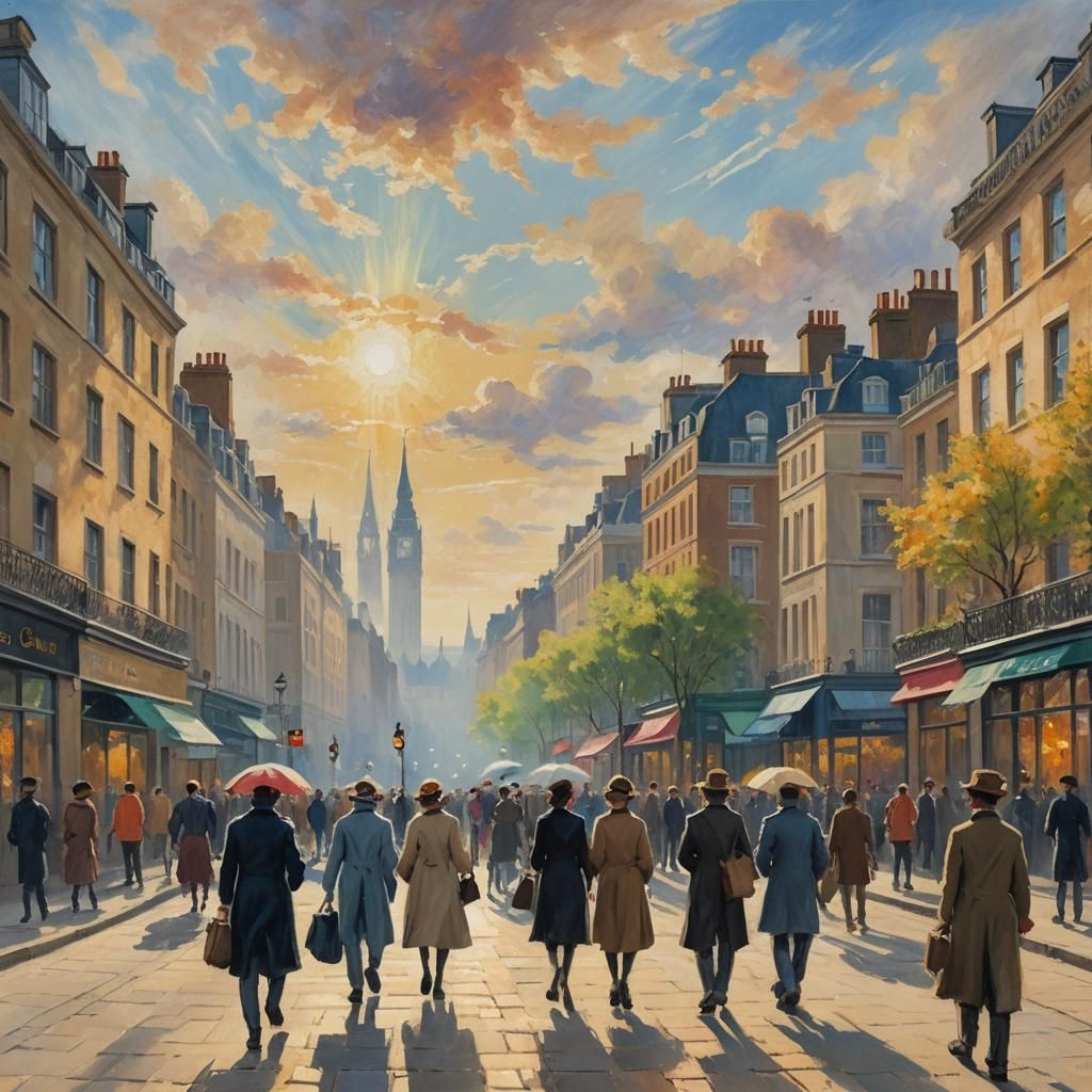 London Street Scene in Impressionist Style