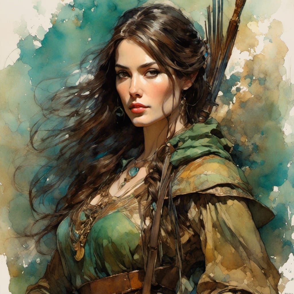 Robin Hood's Sister: Hyperdetailed Portrait in Art Nouveau S...