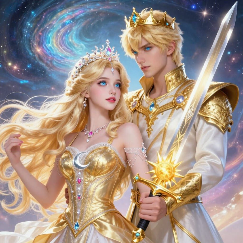 Fantasy Prince Defends Princess Amidst Cosmic Beauty