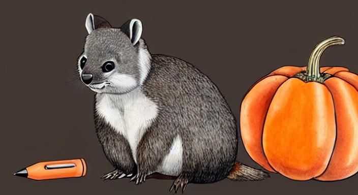 Hyrax with Gourd: Pen and Ink Drawing