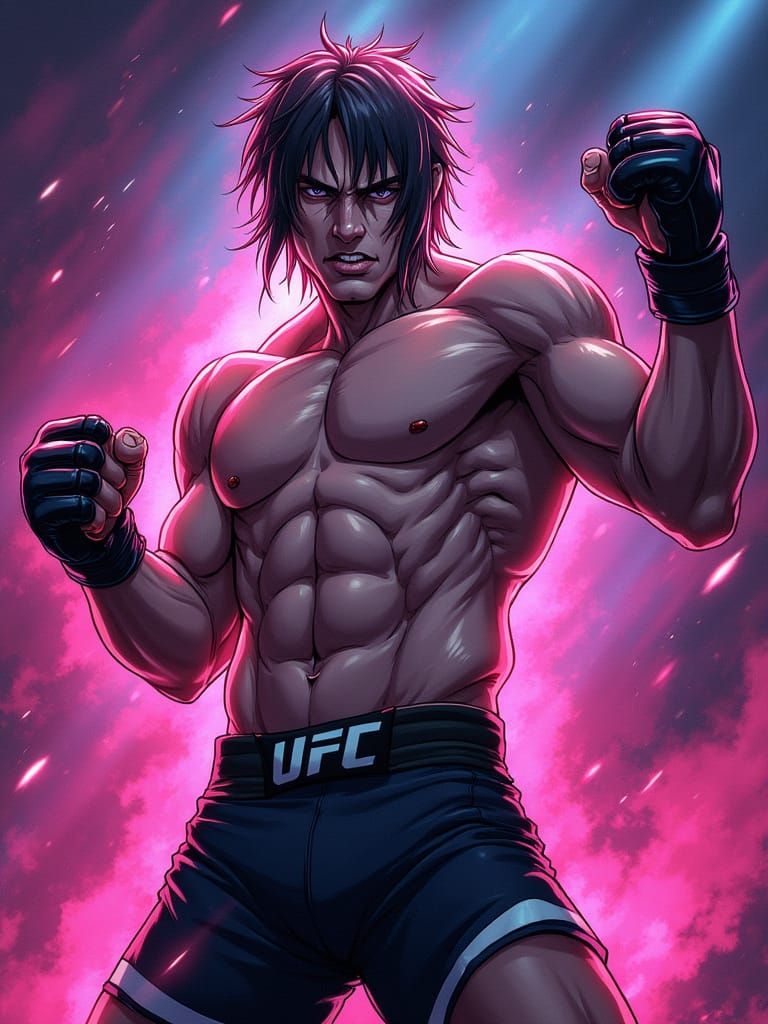 Anime-Style UFC Fighter in Dynamic Fighting Pose