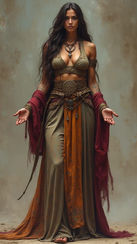 Earthy Warrior Priestess with Flowing Hair
