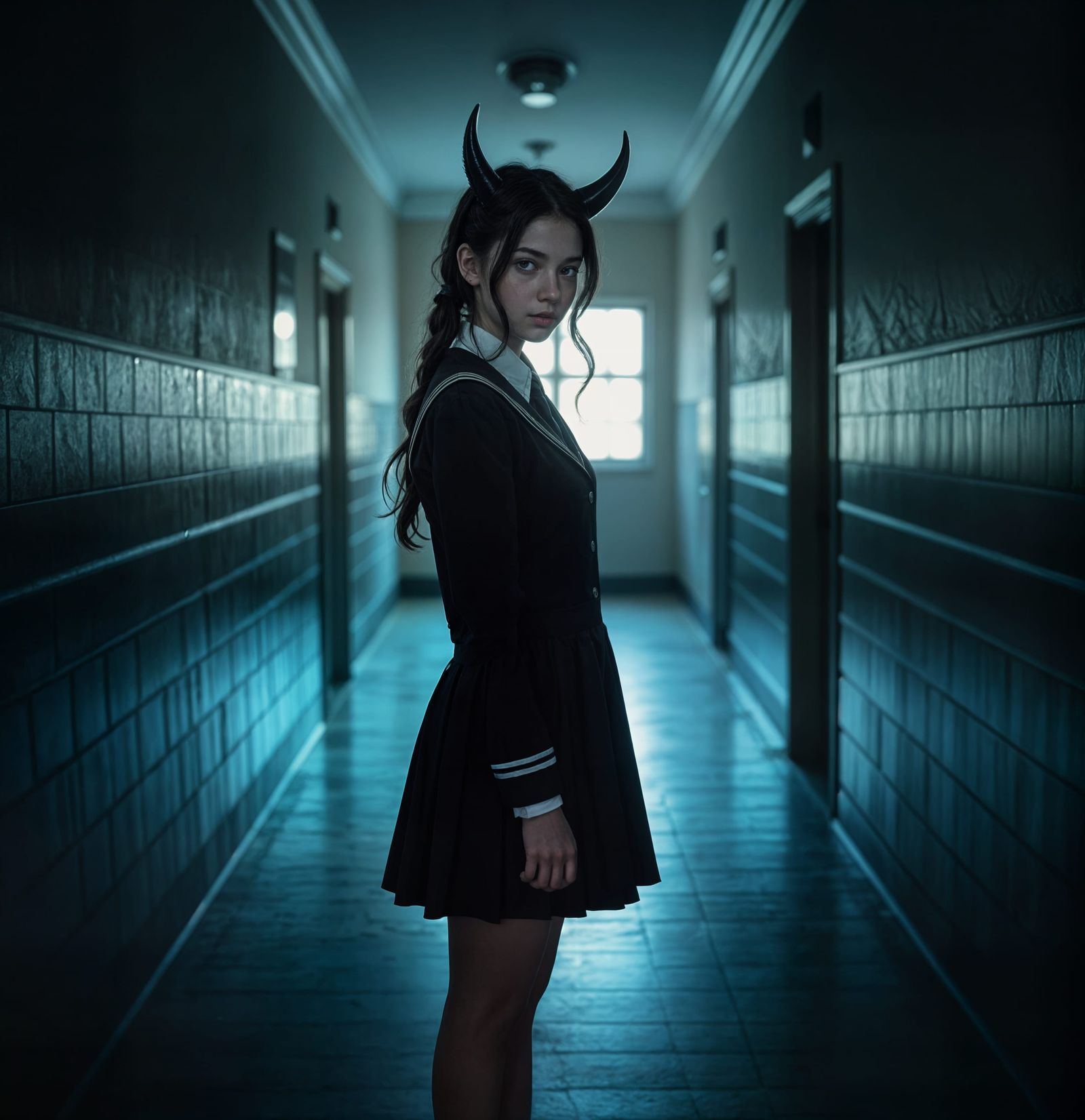 Young Devil in Catholic School Uniform: Cinematic Still