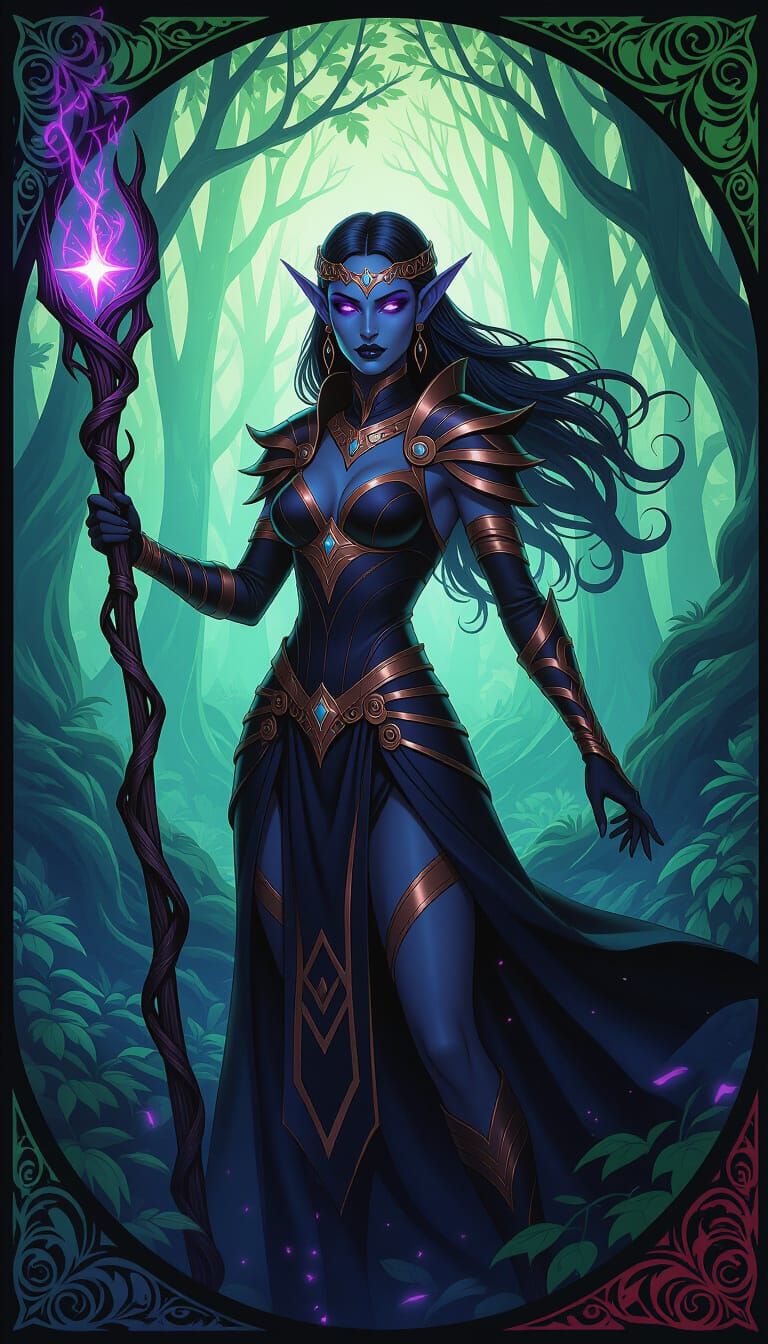 Dark Elf in Enchanted Forest, Dark Fantasy Concept Art