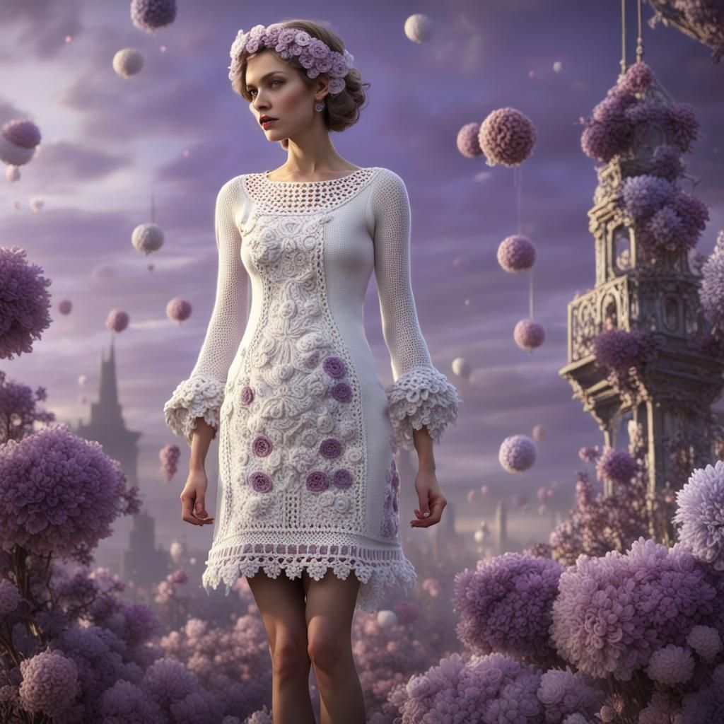 Elegant Knit and Crochet Dress in Digital Painting Style