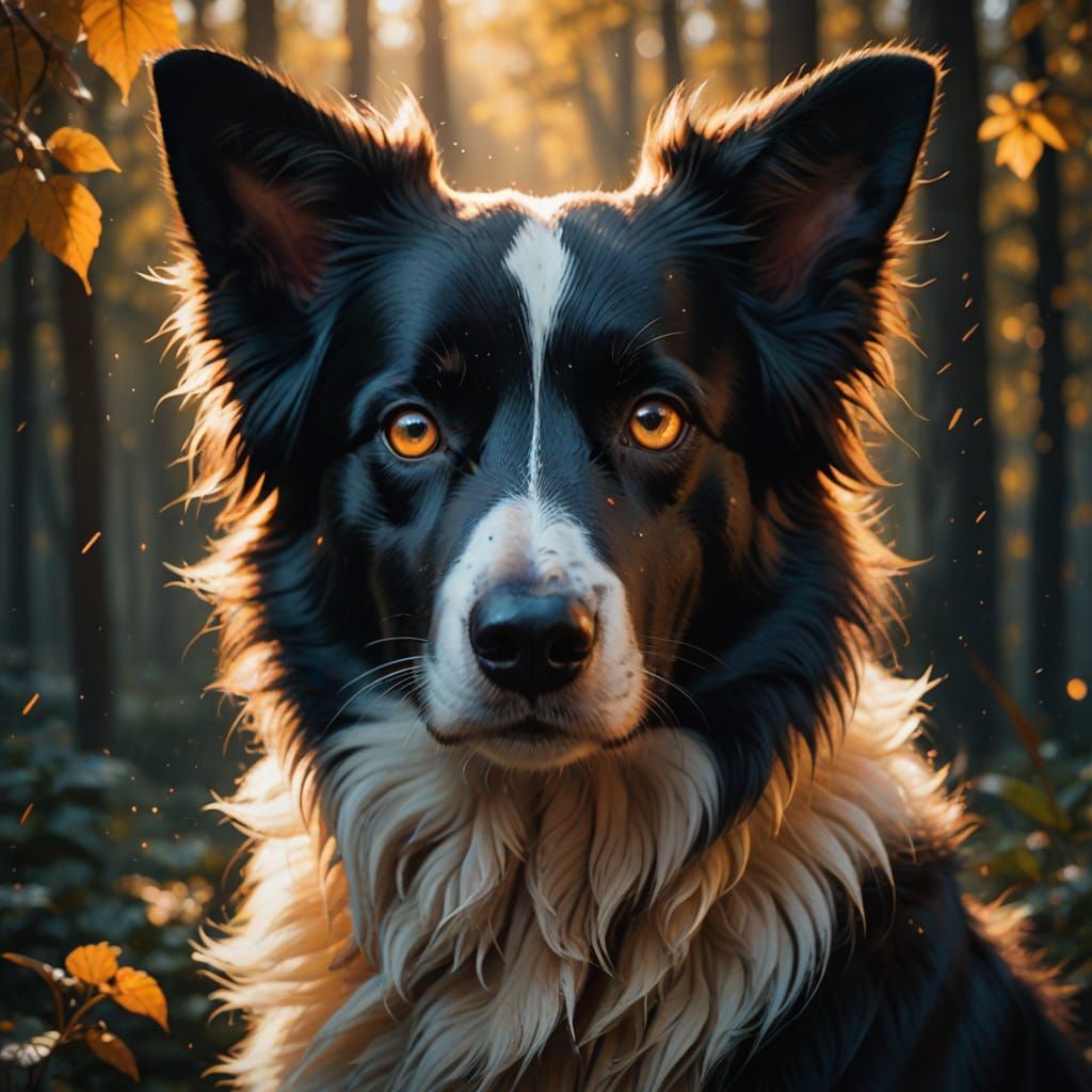 Hyper-Realistic Border Collie Portrait in Vibrant, Triadic C...