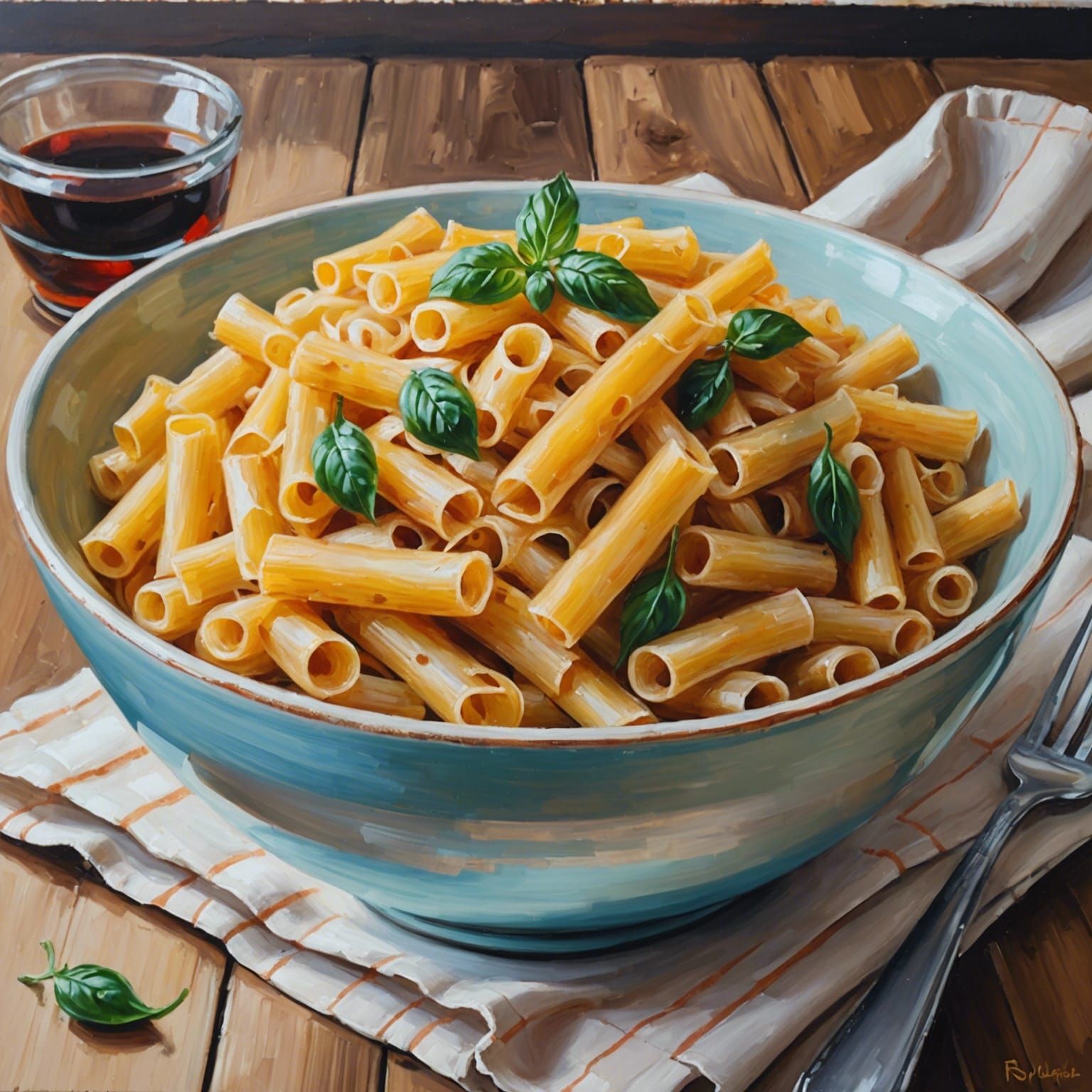 Impasto Oil Painting of Pasta Bowl