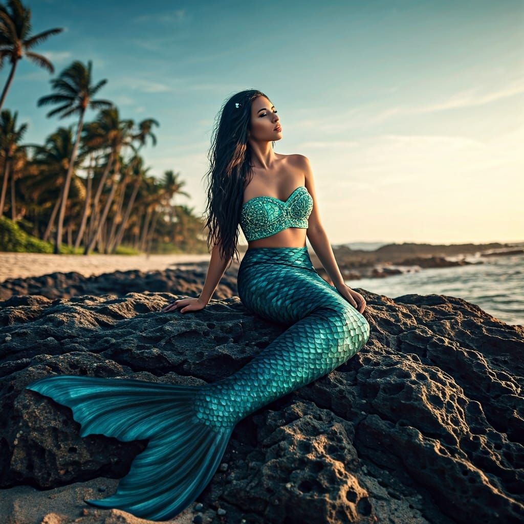 Dark Siren on a Beach in Professional Photography Style