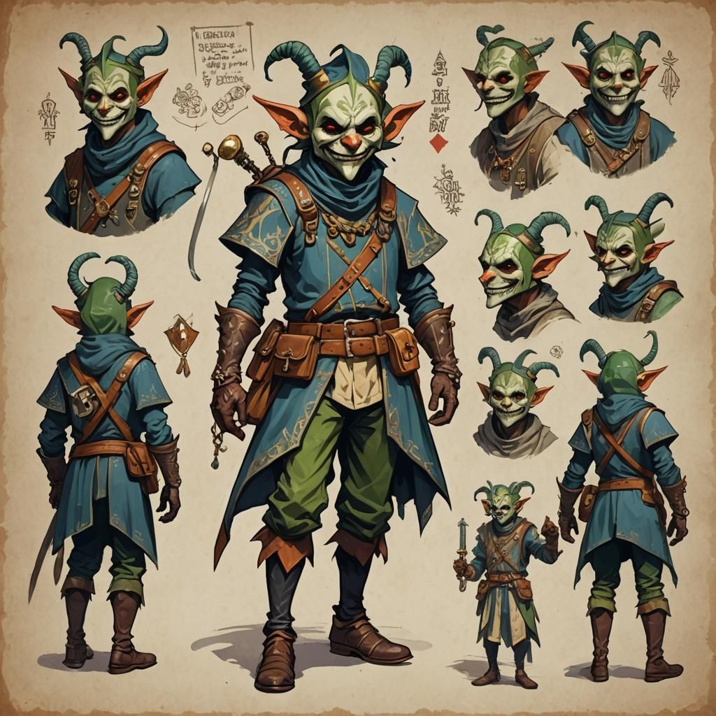 Mischievous Imp Character Design with Masks