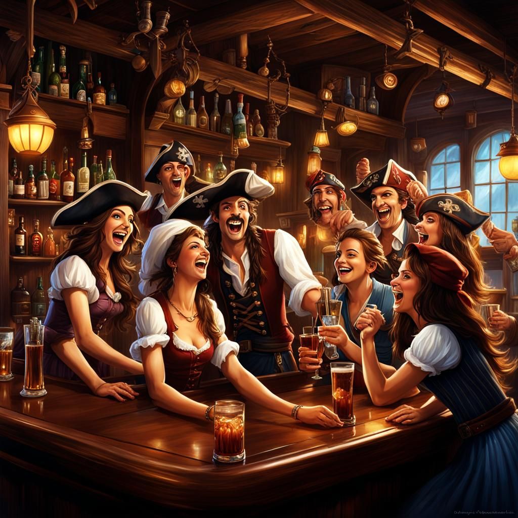 Pub Quiz Victory Celebration in Matte Painting Style