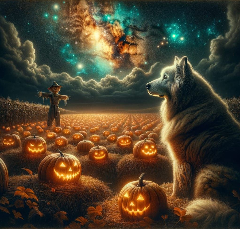 Sheepdog Guardian of Holographic Pumpkins