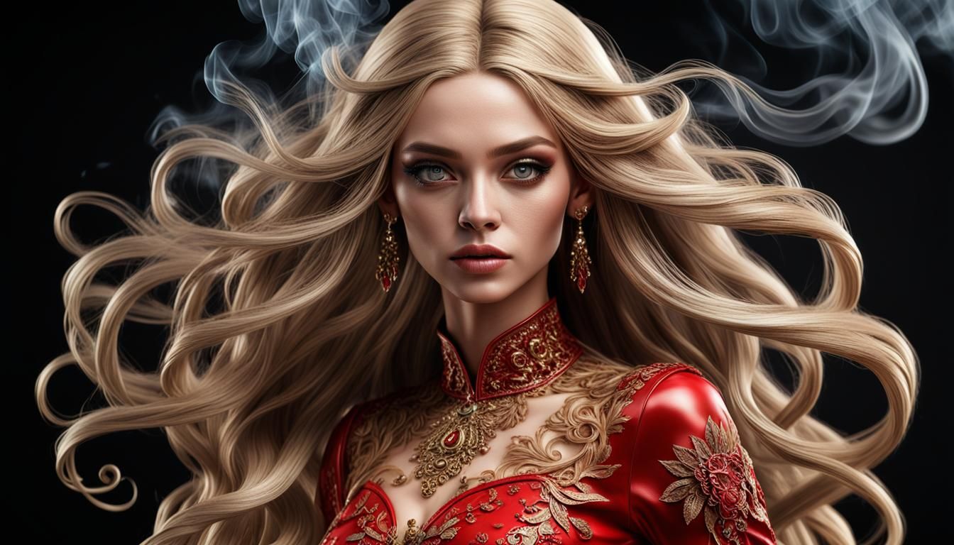 Smokey Filigree: A Photorealistic Girl in Red