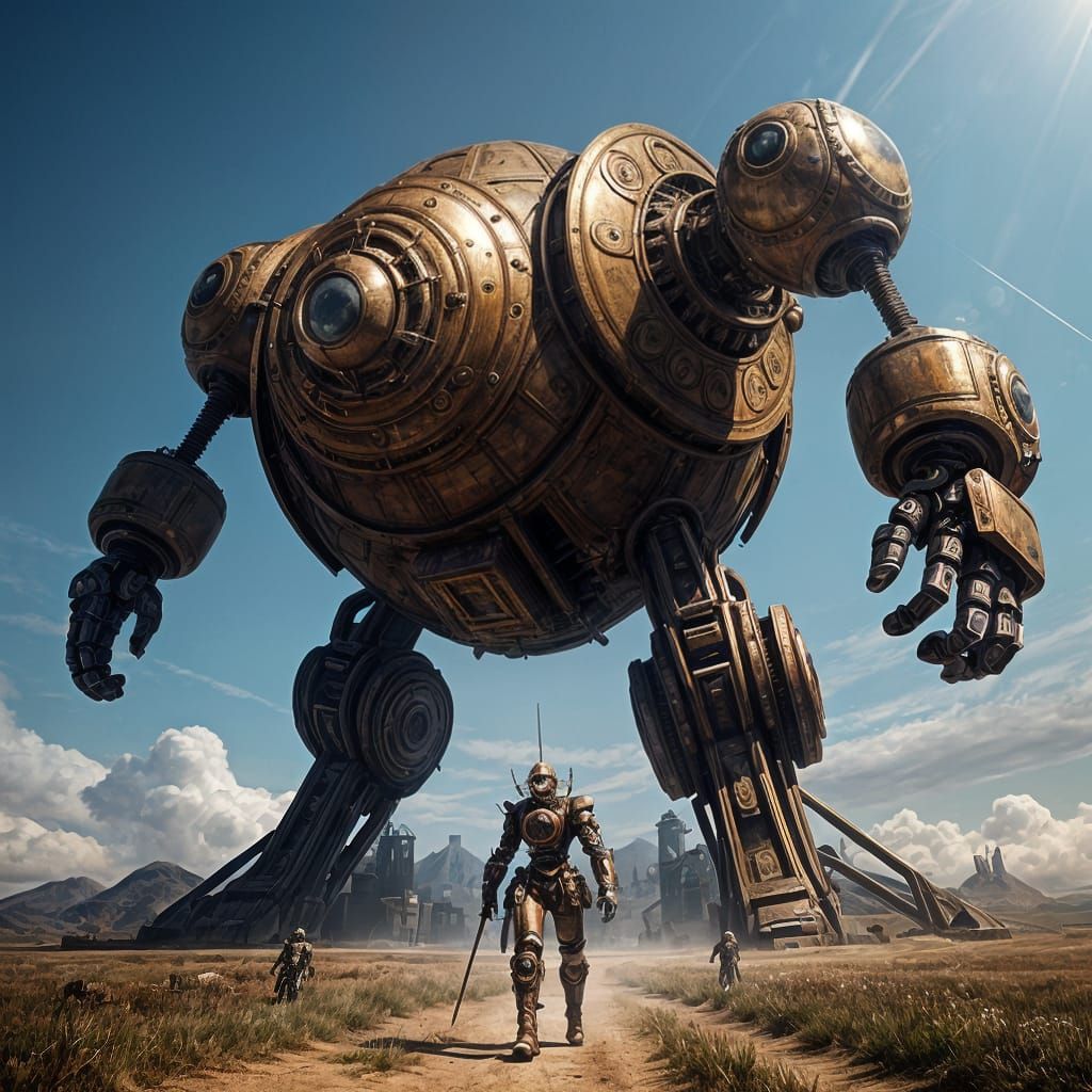 Giant Steampunk Robot on Thin Legs
