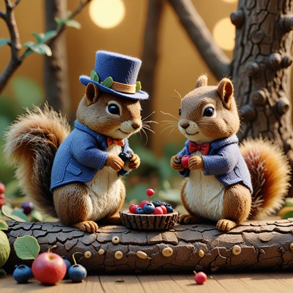 Kawaii Squirrels' Whimsical Tea Party in Stop-Motion