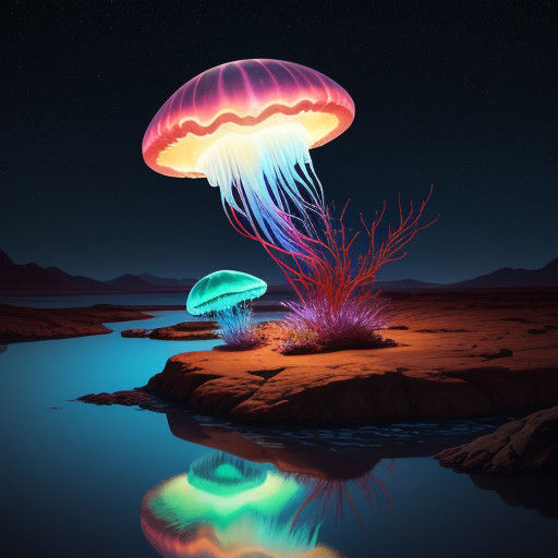 Glowing Martian Jellyfish in Vibrant Digital Art