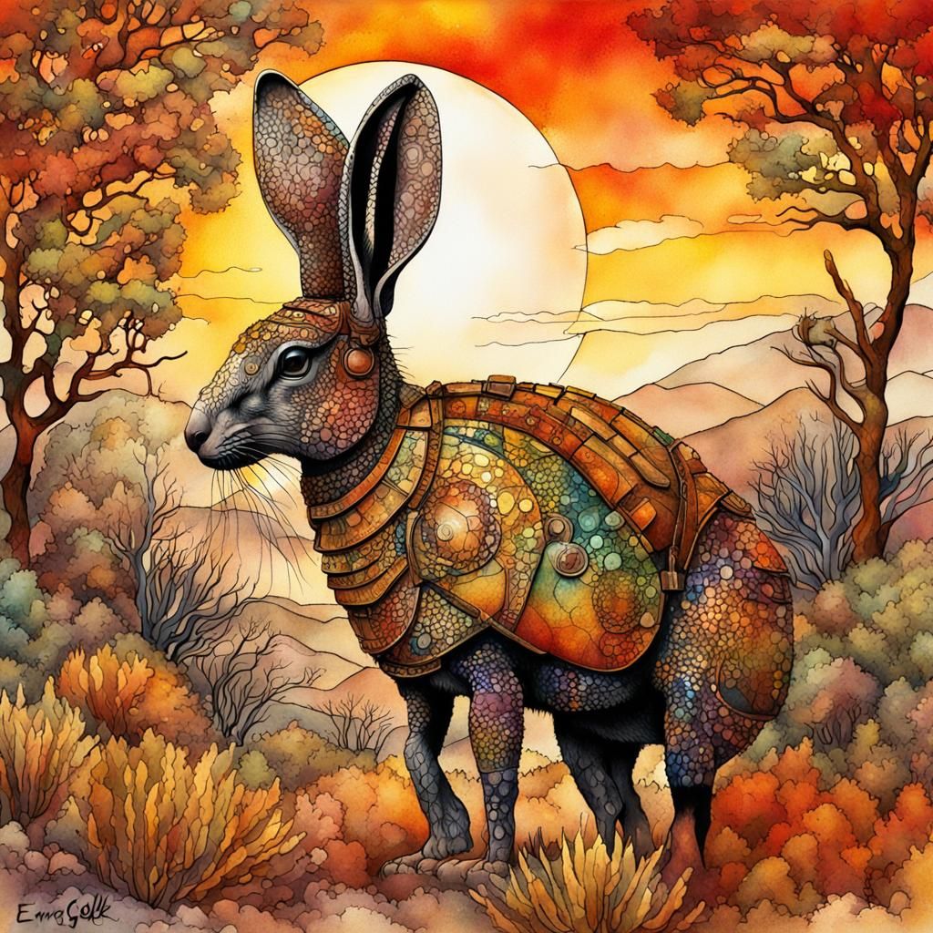 Jackrabbit-Armadillo Hybrid in Desert Wasteland Armor