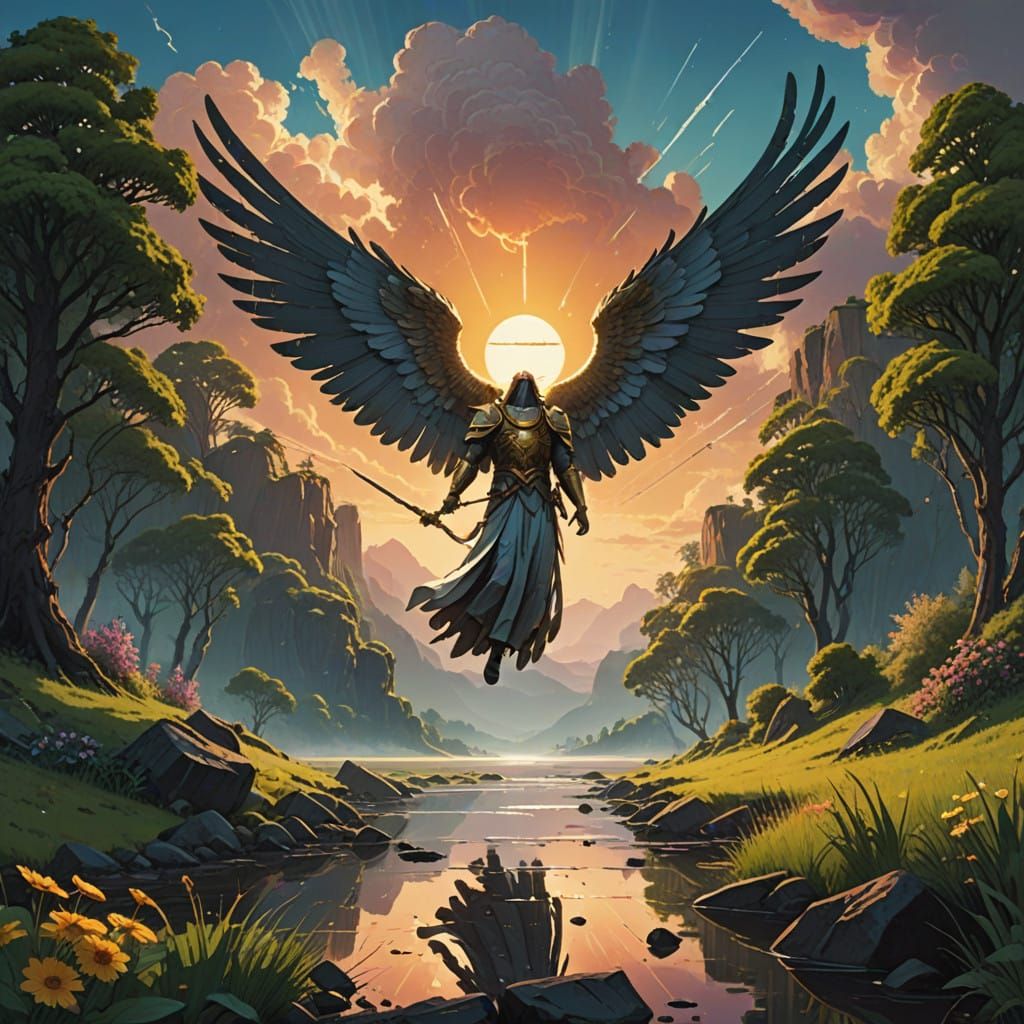 Archangel Zadkiel in Vibrant Abundance Landscape