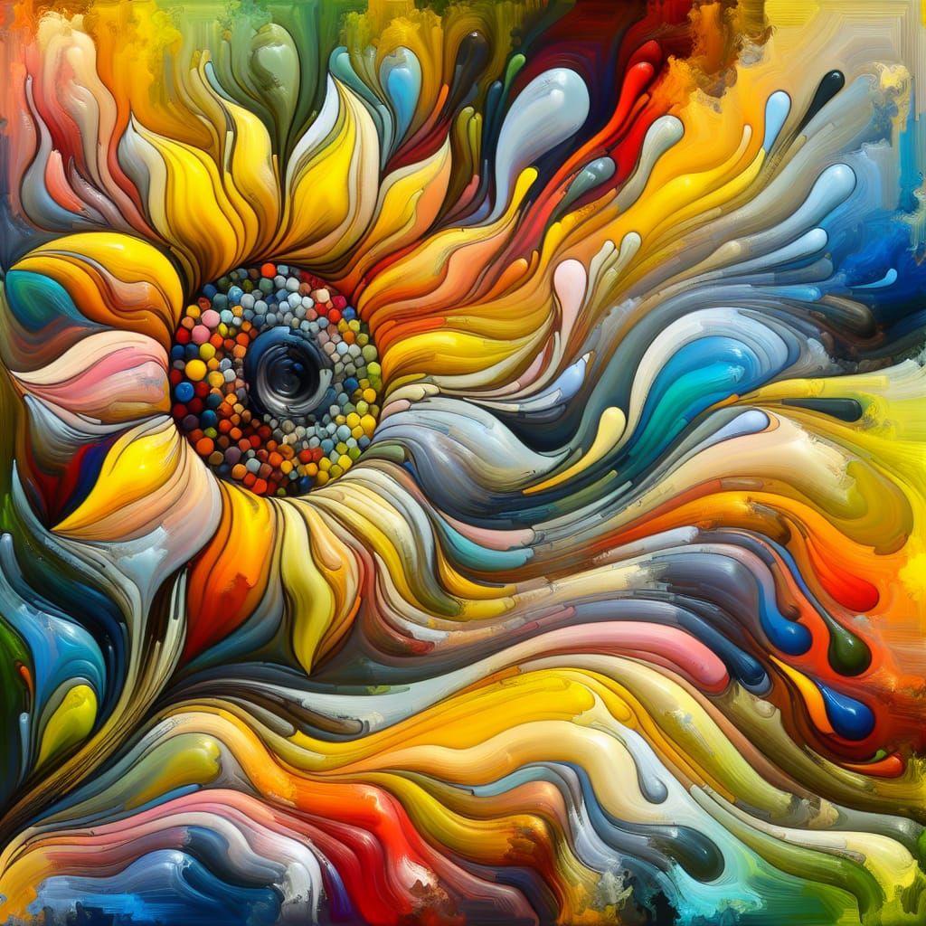 Melting Sunflower: Fauvism and Cubism Oil Painting